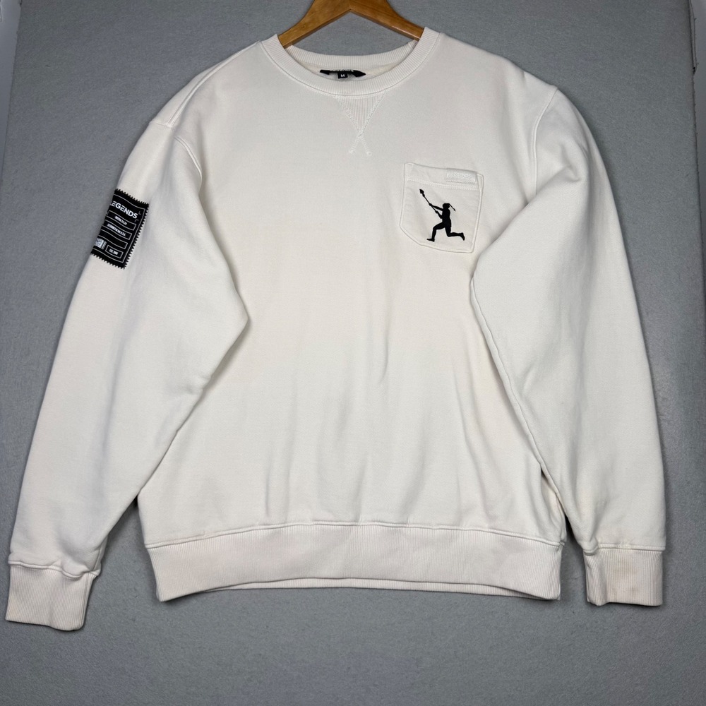 Legends Sweatshirt Mens Size M White Lacrosse Player Pocket Graphic Made in USA
